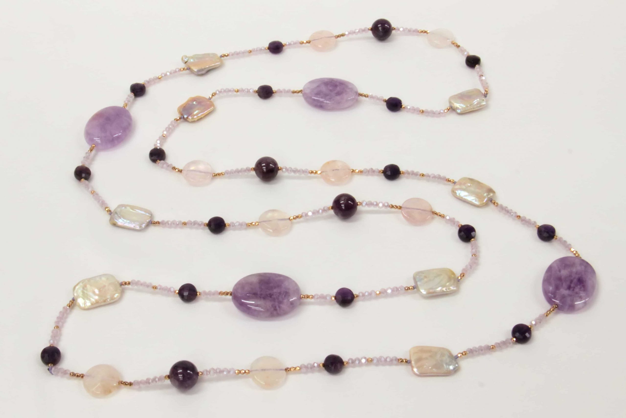 COLLANA IN PERLE DI FIUME RETTANGOLARI, PIETRA DURA E VETRO COD. 3360