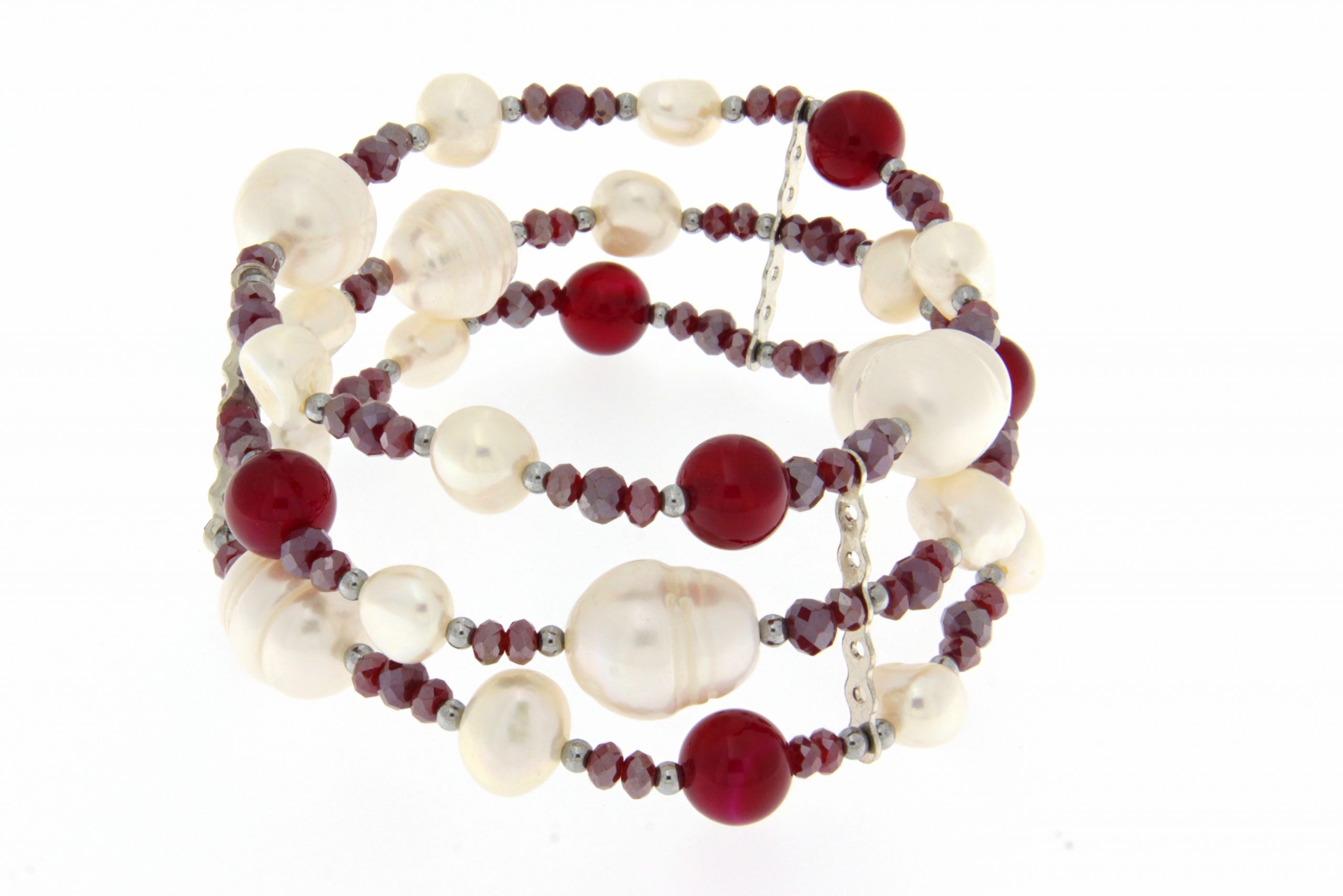 BRACCIALE A TRE FILI PERLA DI FIUME, VETRO E PIETRA DURA COD. 2905BR-3