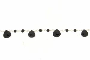 INCATENATO ARGENTO CON GOCCIA E RONDELLA SFACCETTATA IN SPINELLO NERO. COD. GOCSPIN