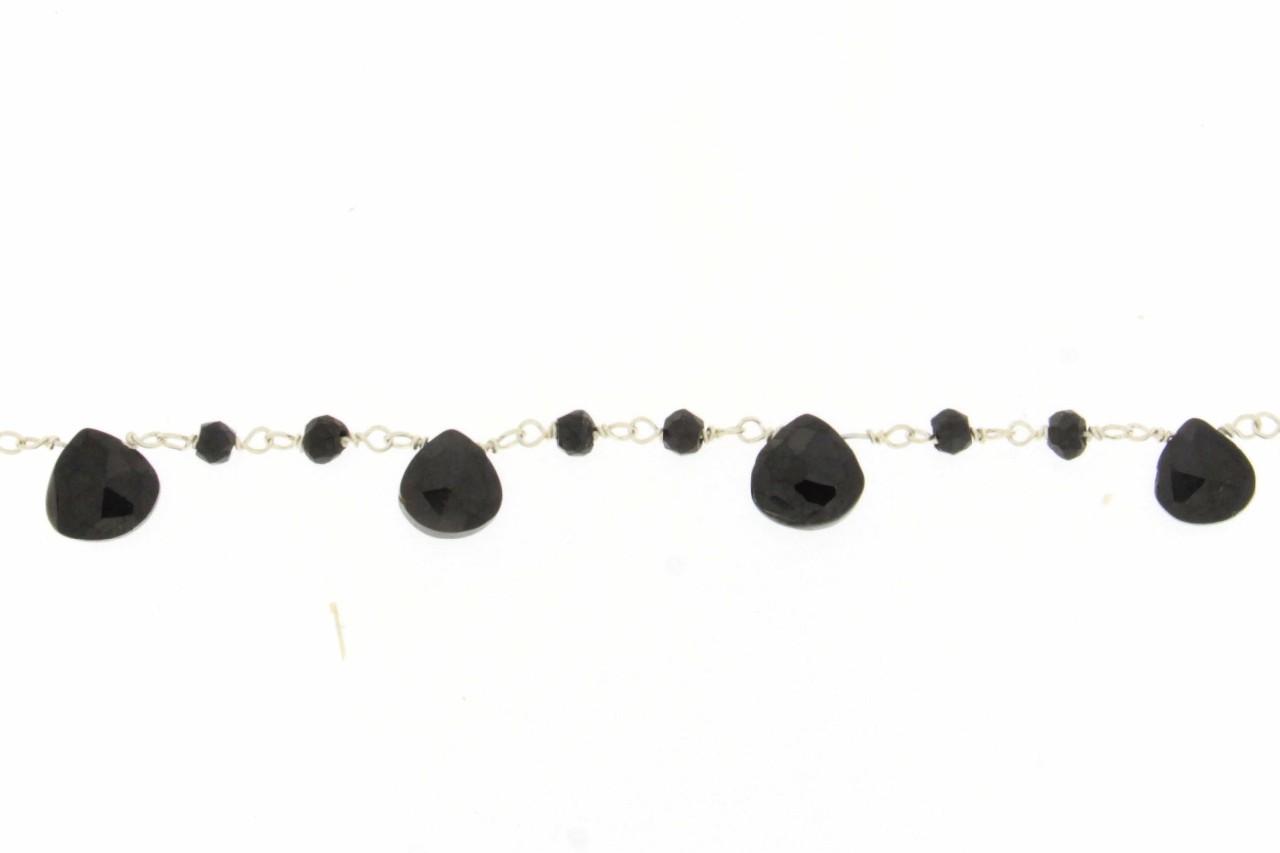 INCATENATO ARGENTO CON GOCCIA E RONDELLA SFACCETTATA IN SPINELLO NERO. COD. GOCSPIN