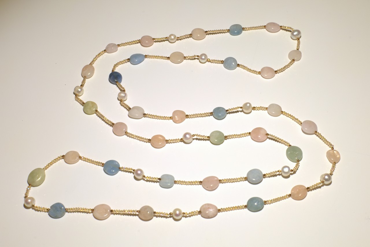 COLLANA MORGANITE E PERLE COD. 3243