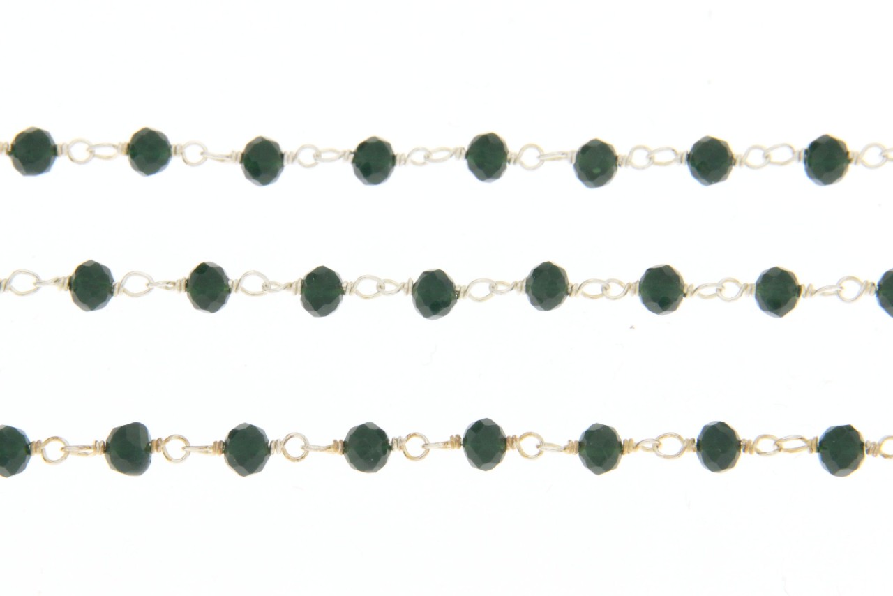 INCATENATO ARGENTO E VETRO 3MM COLORE VERDE SCURO COD.60