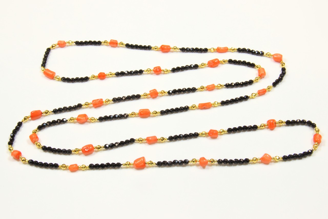 COLLANA IN EMATITE,AGATA NERA E PIETRA BAMBU COD. 3535