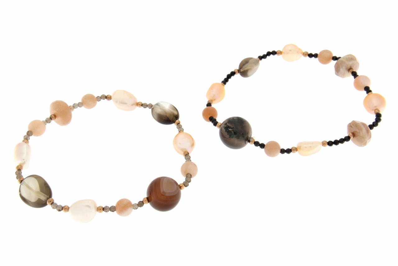 BRACCIALE QUARZO FUME' E PERLE COD. 3050BR