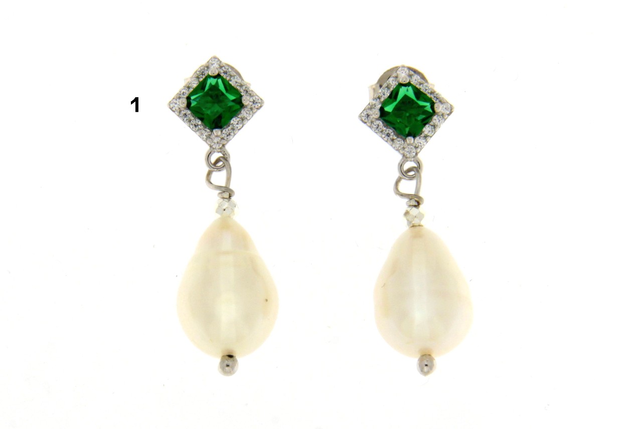 ORECCHINI IN ARGENTO CON PERLE DI FIUME COD. ZIR ROM/ELEM RET/ZIR QUA