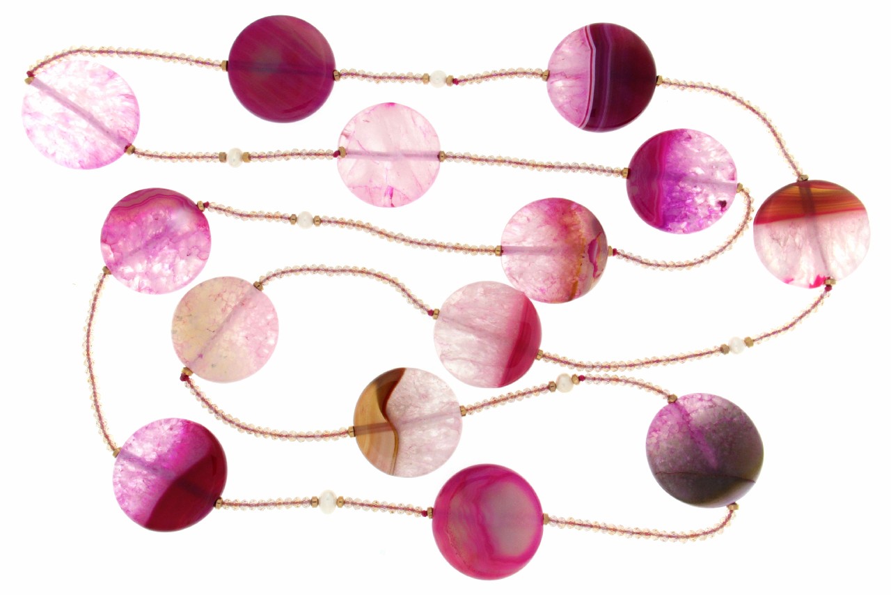 COLLANA CON DISCHI DI AGATE COLORATE COD. 3551