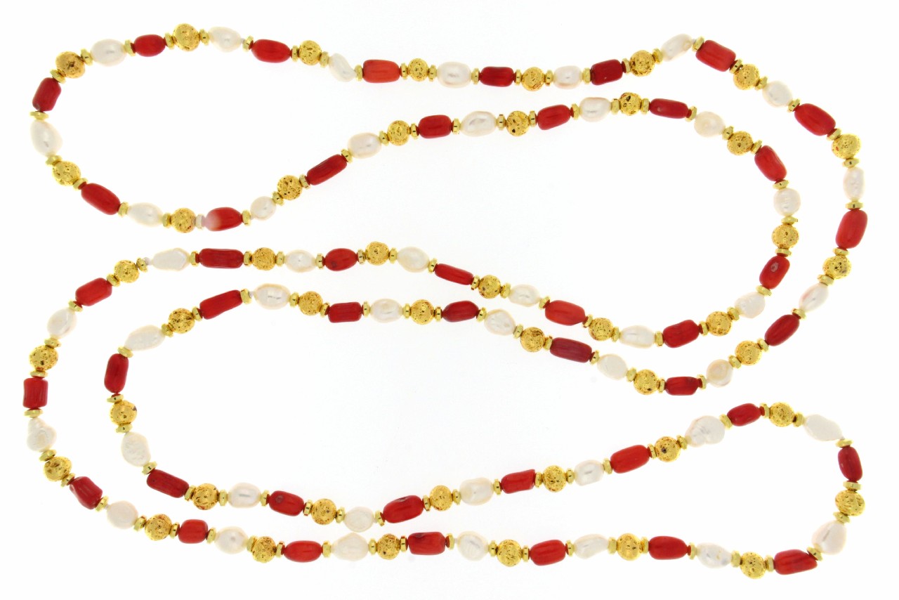COLLANA IN EMATITE DORATA CON PERLE E PIETRA BAMBU COD. 3552