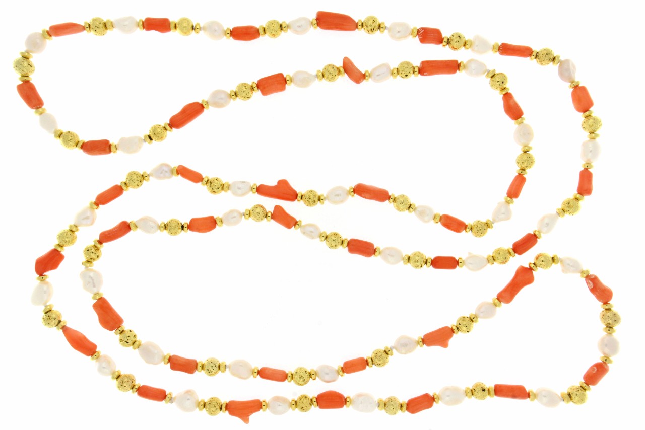 COLLANA IN EMATITE DORATA CON PERLE E PIETRA BAMBU COD. 3552 - immagine 2