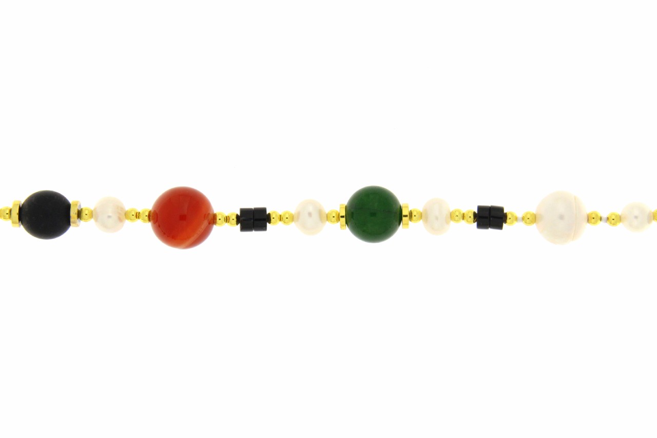 COLLANA CON PERLE DI FIUME ,AGATA NERA SATINATA,CANDY JADE E PRENITE COD.3614-80CM - immagine 2