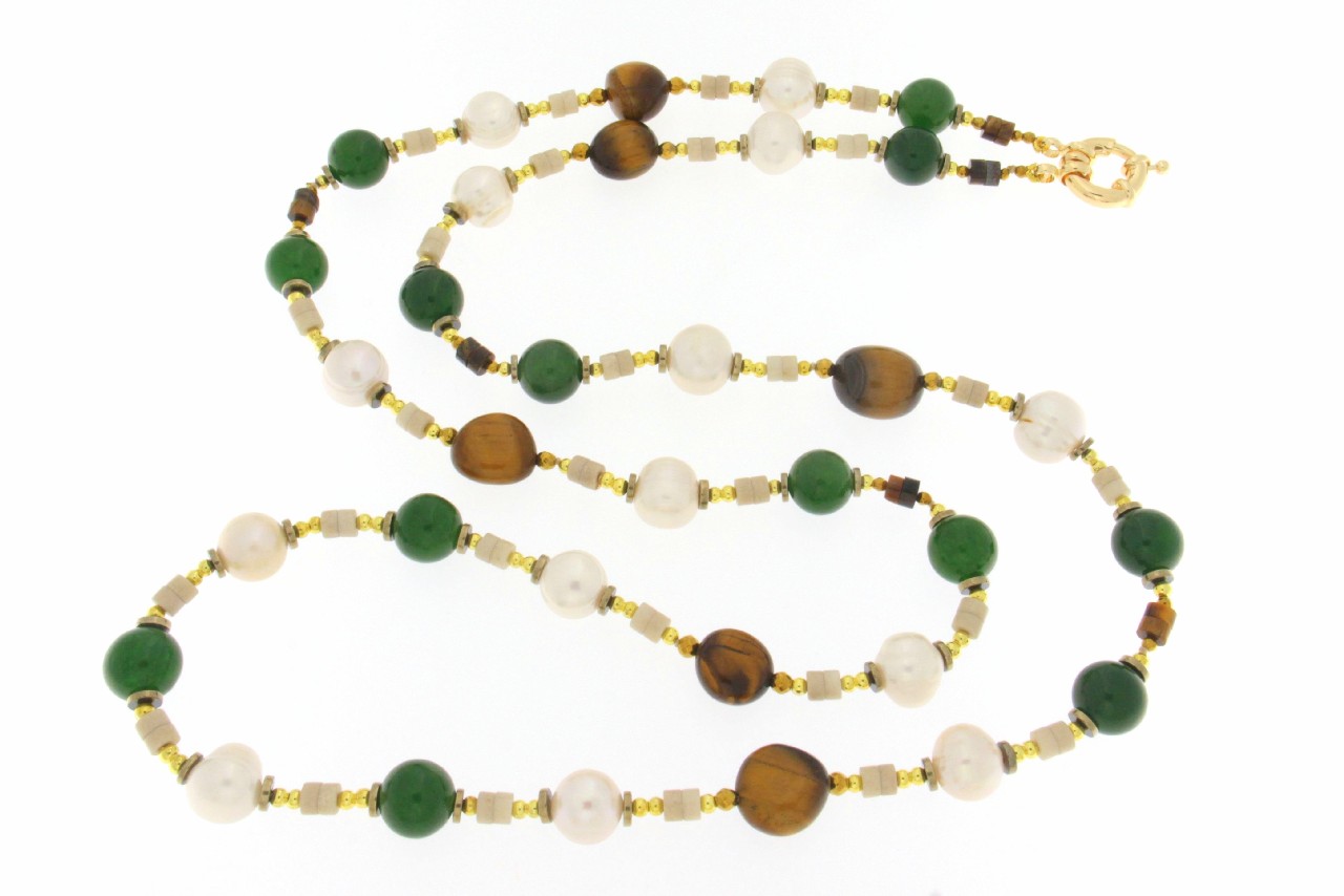 COLLANA CON OCCHIO DI TIGRE GIALLO,CANDY JADE A DIASPRO COD. 3622-80CM