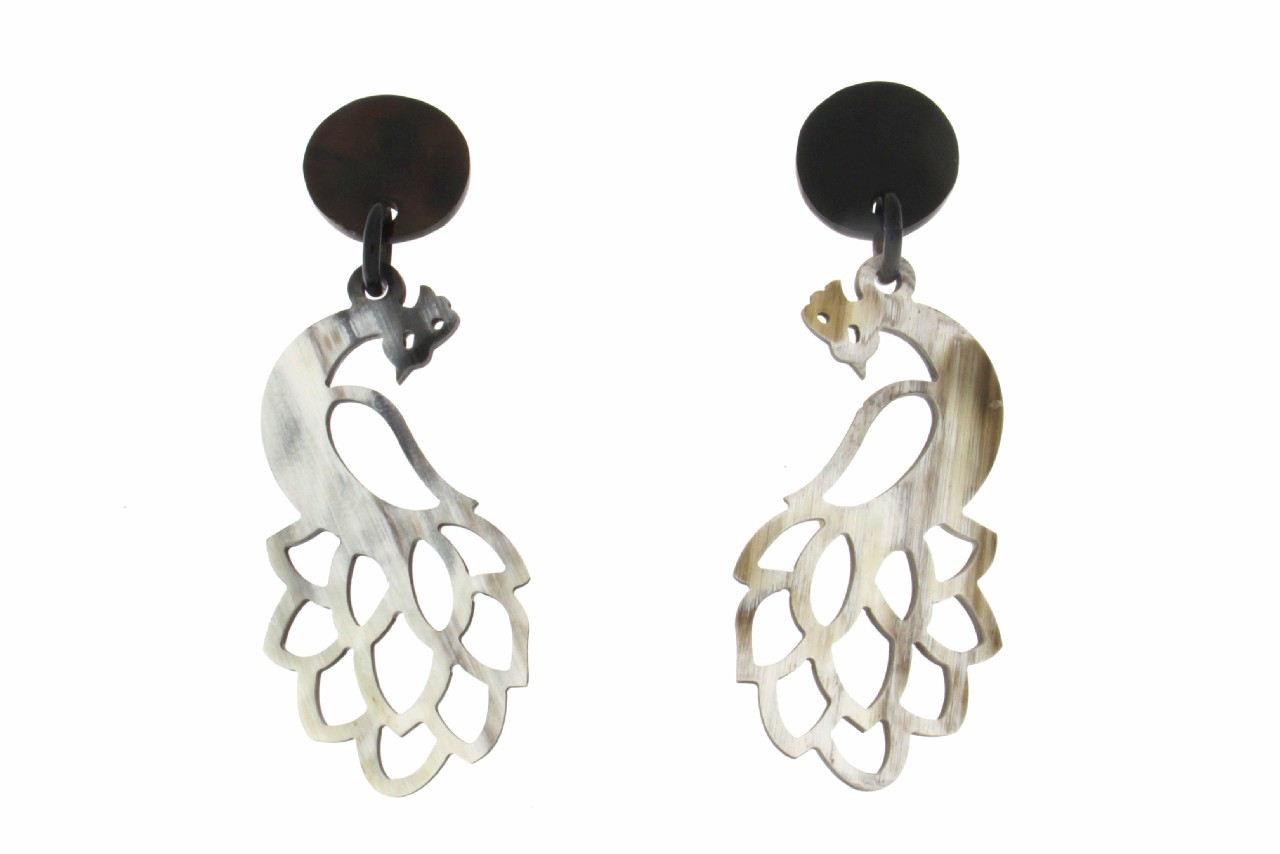 ORECCHINI PAVONE IN CORNO COD. 3947 A CLIPS - immagine 2