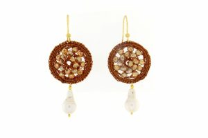ORECCHINI ARGENTO CON MACRAME' E GOCCIA IN PERLA DI FIUME COD. PERLAMACRAME
