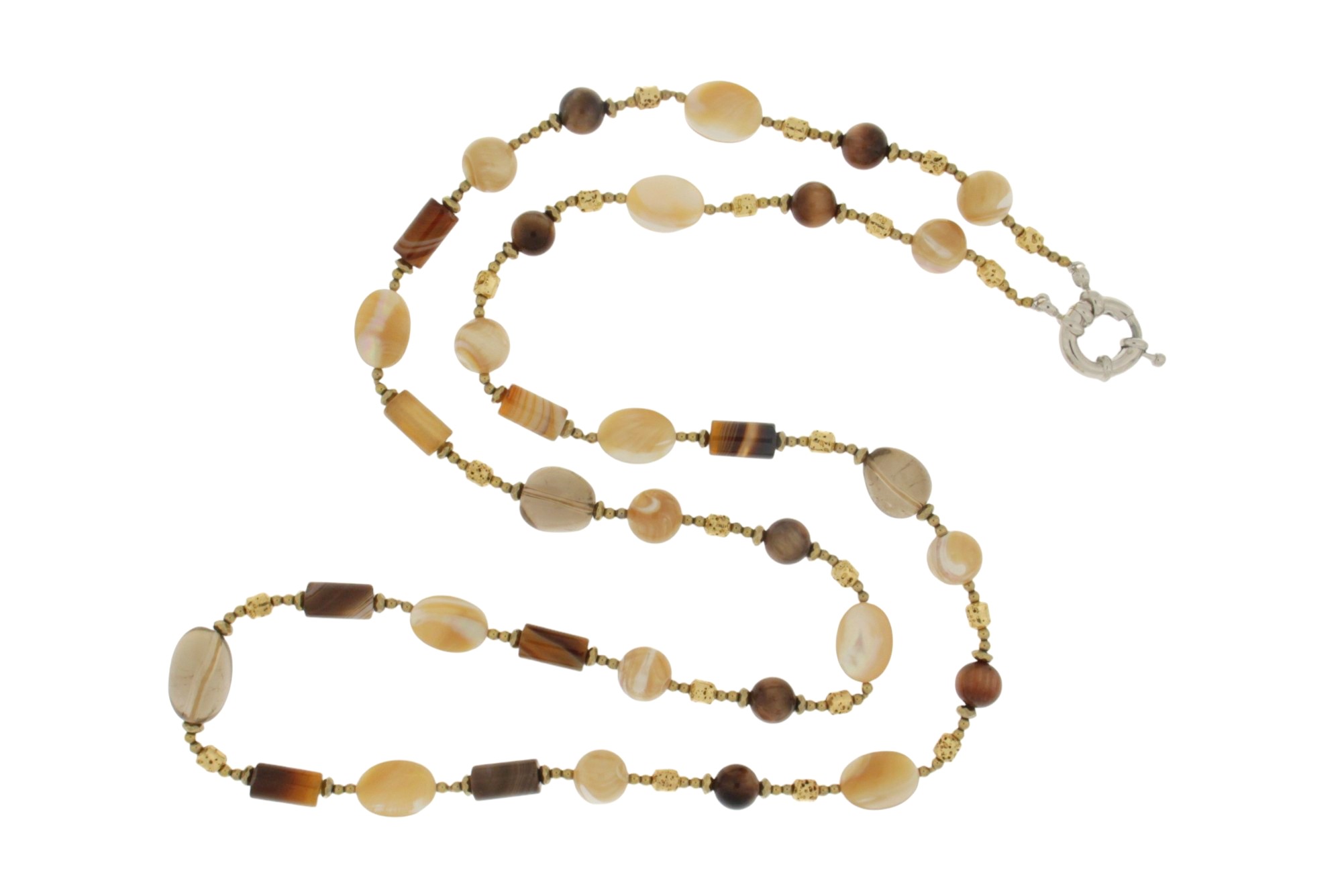 COLLANA CON MADREPERLA CAPPUCCINO, QUARZO FUME' COD. 3807-80CM