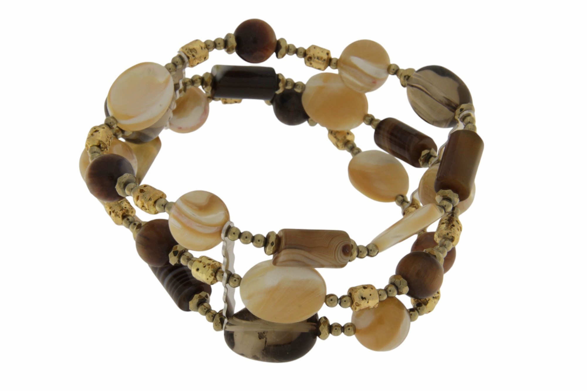 BRACCIALE CON MADREPERLA CAPPUCCINO, QUARZO FUME' COD. 3807BR-3