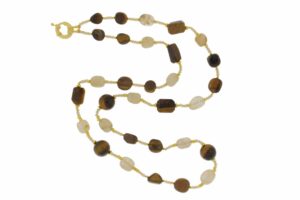 COLLANA CON OCCHIO DI TIGRE E QUARZO RUTILATO COD. 3839-80CM