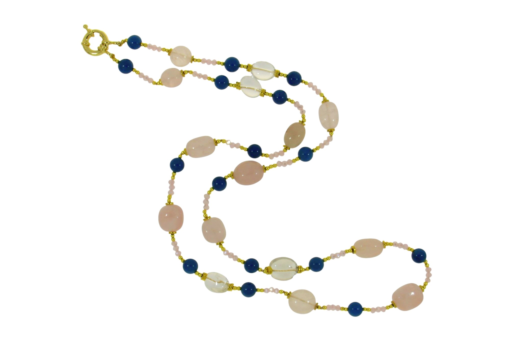 COLLANA CON QUARZO ROSA, CRISTALLI E AGATA COD. 3727-80CM