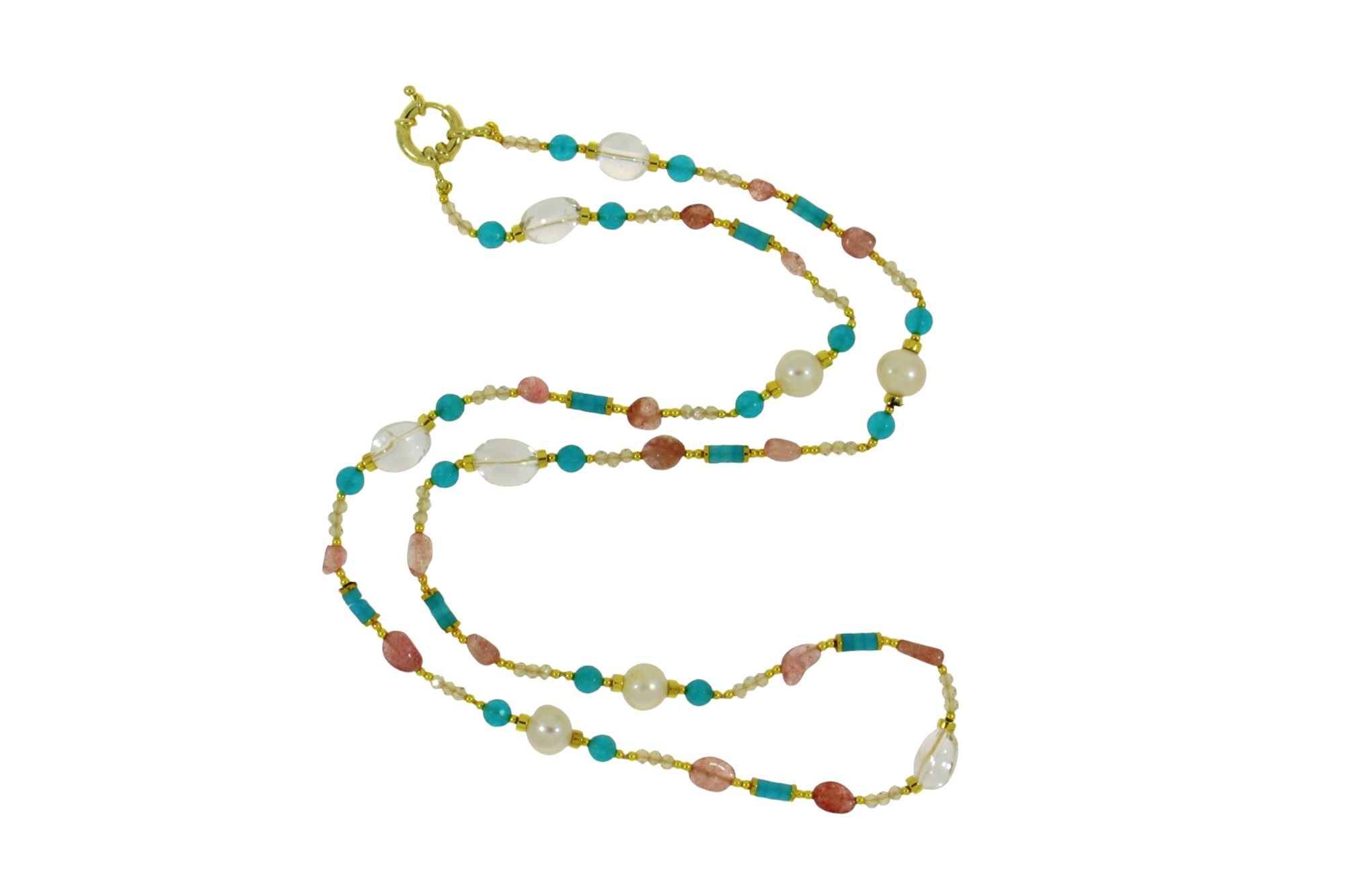 COLLANA CON PERLE DI FIUME E QUARZO STRAWBERRY COD. 3730-80CM