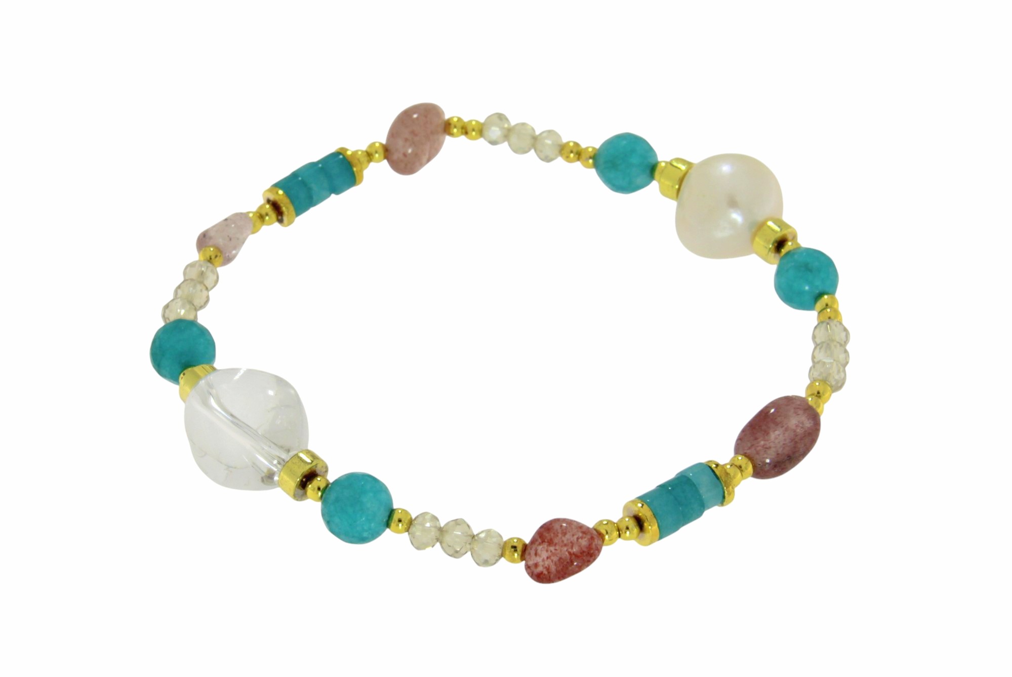 BRACCIALE CON PERLE DI FIUME E QUARZO STRAWBERRY COD. 3730BR