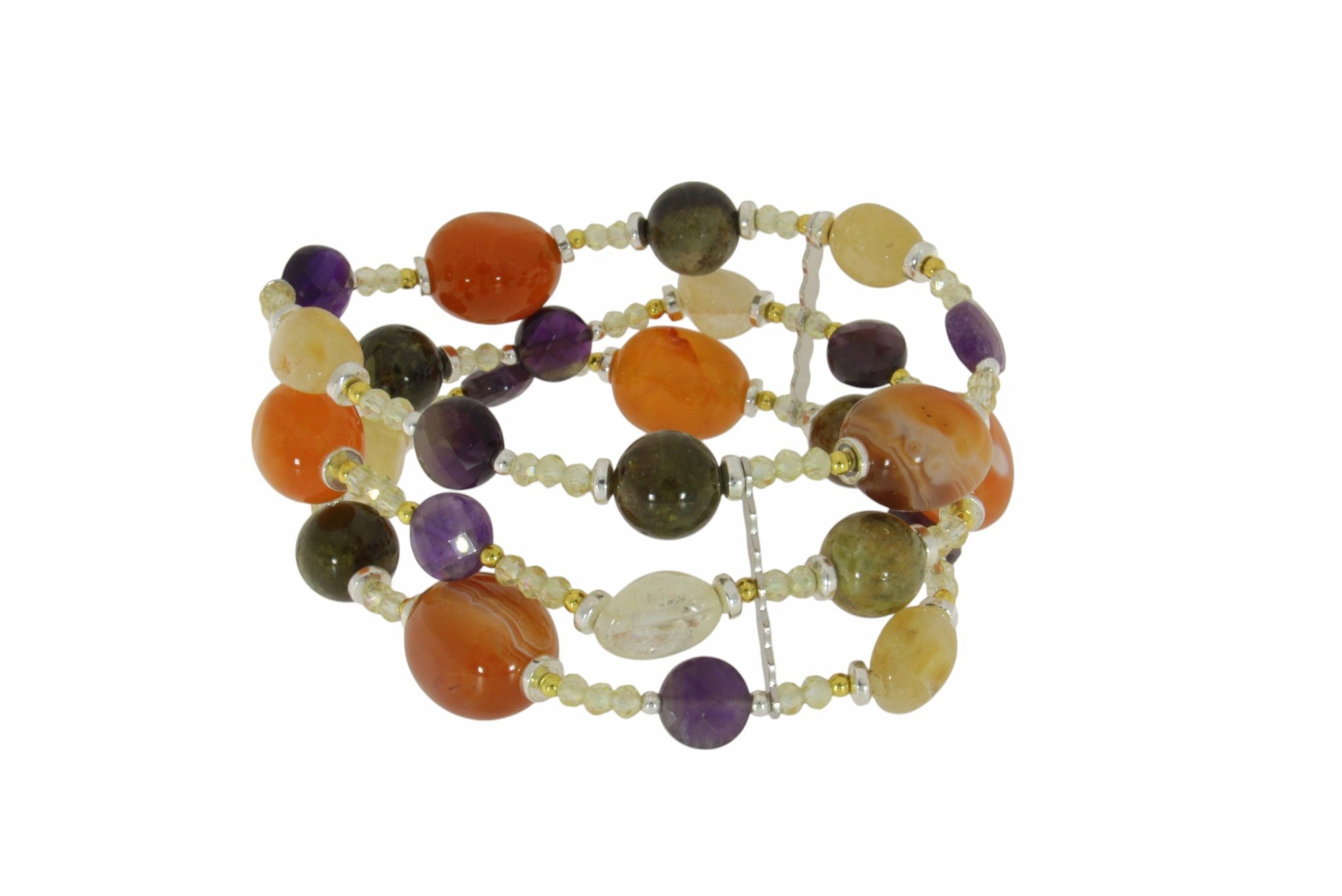 BRACCIALE A TRE FILI IN DIASPRO ROSSO, QUARZO, AGATE E AMETISTA COD. 3812BR-3