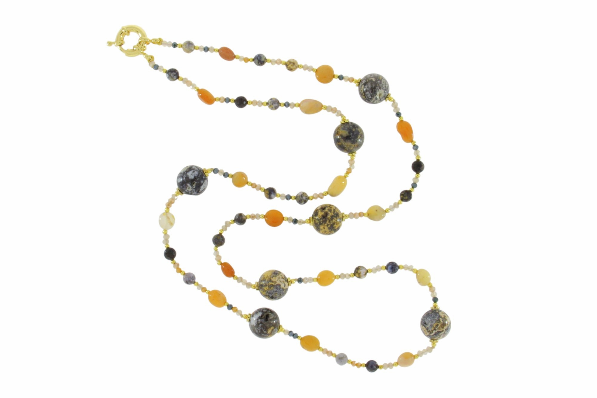 COLLANA IN CALCITE GIALLA E AGATA RINFORZATA DI COLORE COD. 3814-80CM