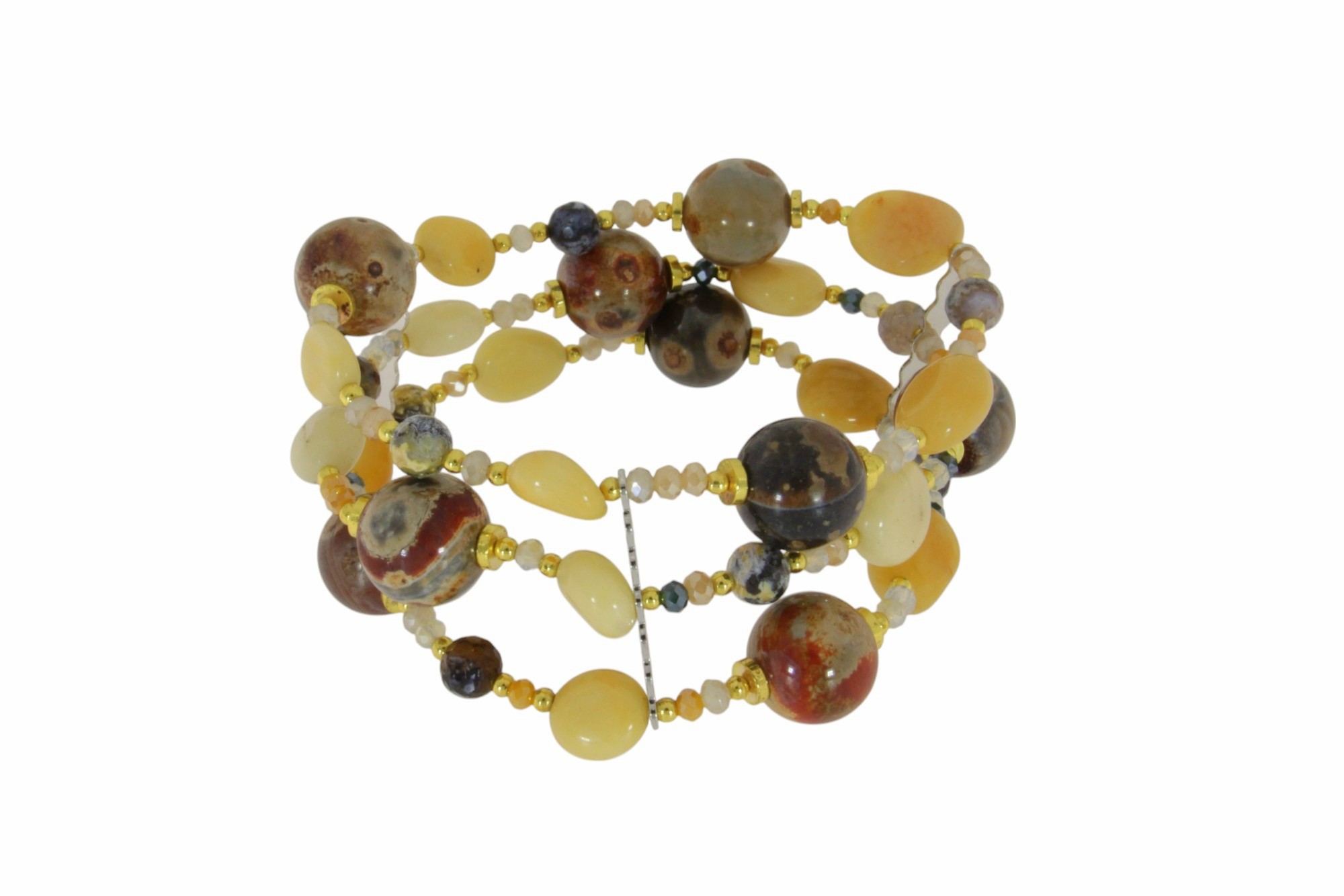 BRACCIALE A TRE FILI IN CALCITE GIALLA E AGATA RINFORZATA DI COLORE COD. 3814BR-3