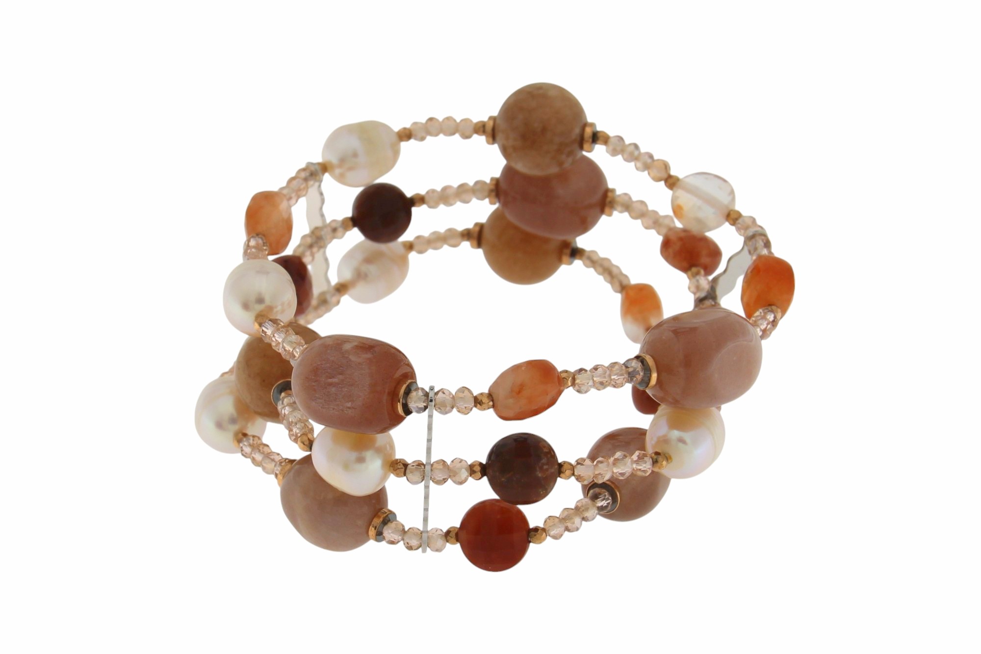 BRACCIALE A TRE FILI IN PIETRA DI LUNA, CRISTALLI E CORNIOLA COD.3826BR-3