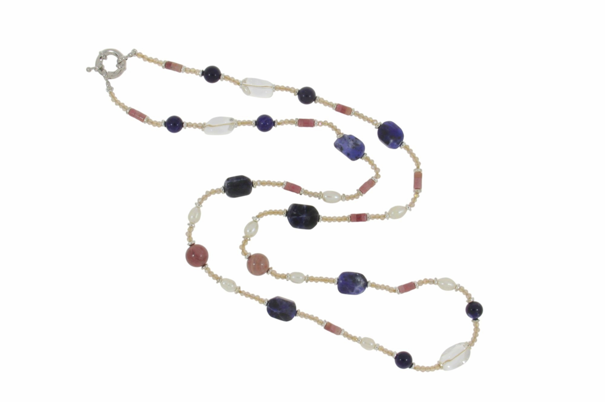 COLLANA CON SODALITE, RODONITE E PERLE COD. 3863-80CM