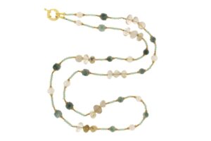 COLLANA IN QUARZO RUTILATO,PERLE E GIADE COD. 4018-80CM