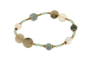 BRACCIALE IN QUARZO RUTILATO,PERLE E GIADE COD. 4018BR