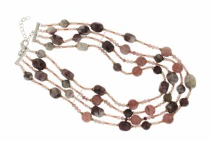 COLLANA MULTIFILO IN QUARZO STRAWBERRY, TORMALINA E EMATITE COD. 4020-4