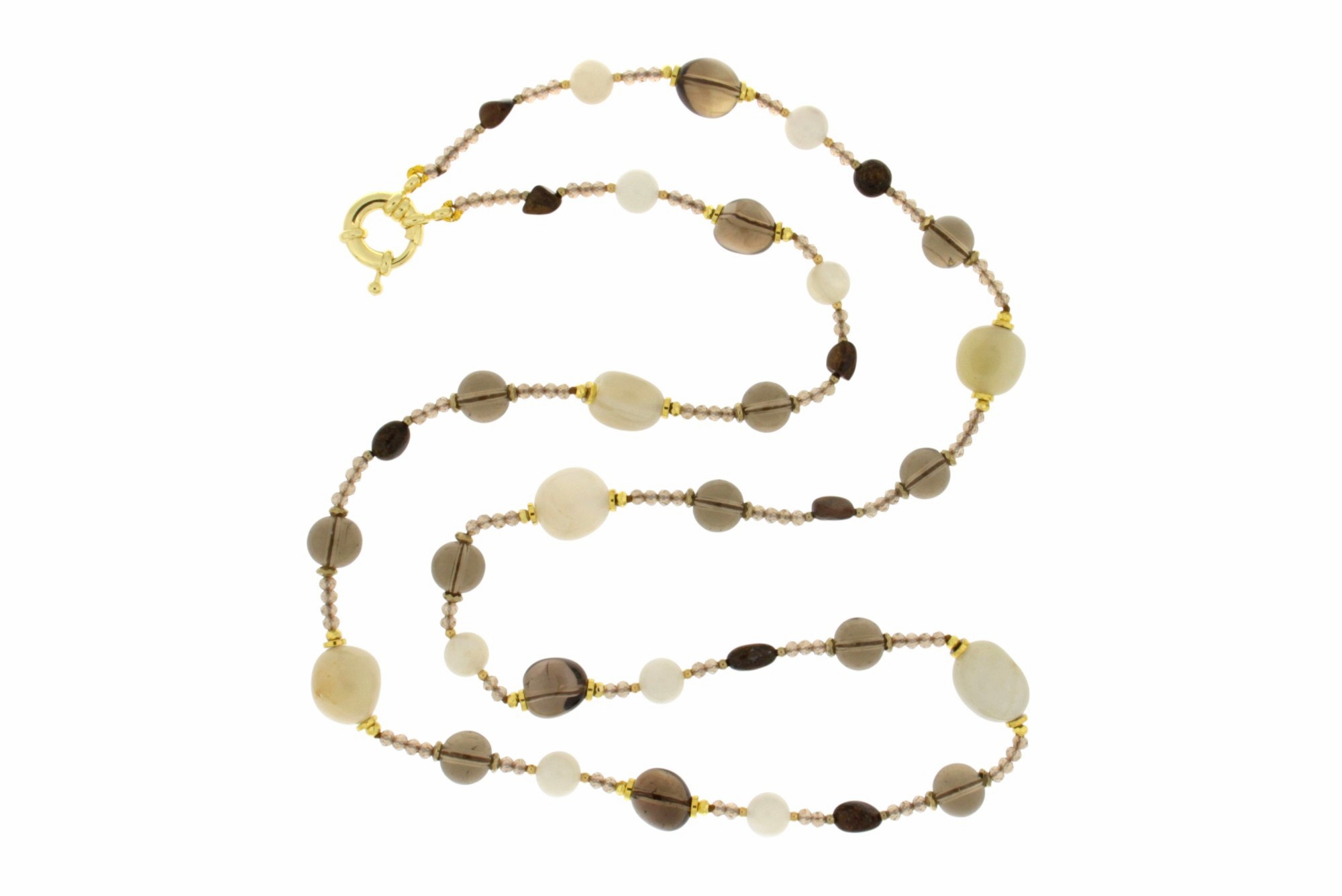 COLLANA IN PIETRA DI LUNA E QUARZO FUME' COD. 4028-80CM