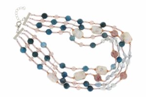 COLLANA MULTIFILO CON APATITE, PERLE E QUARZO STRAWBERRY COD. 4033-4