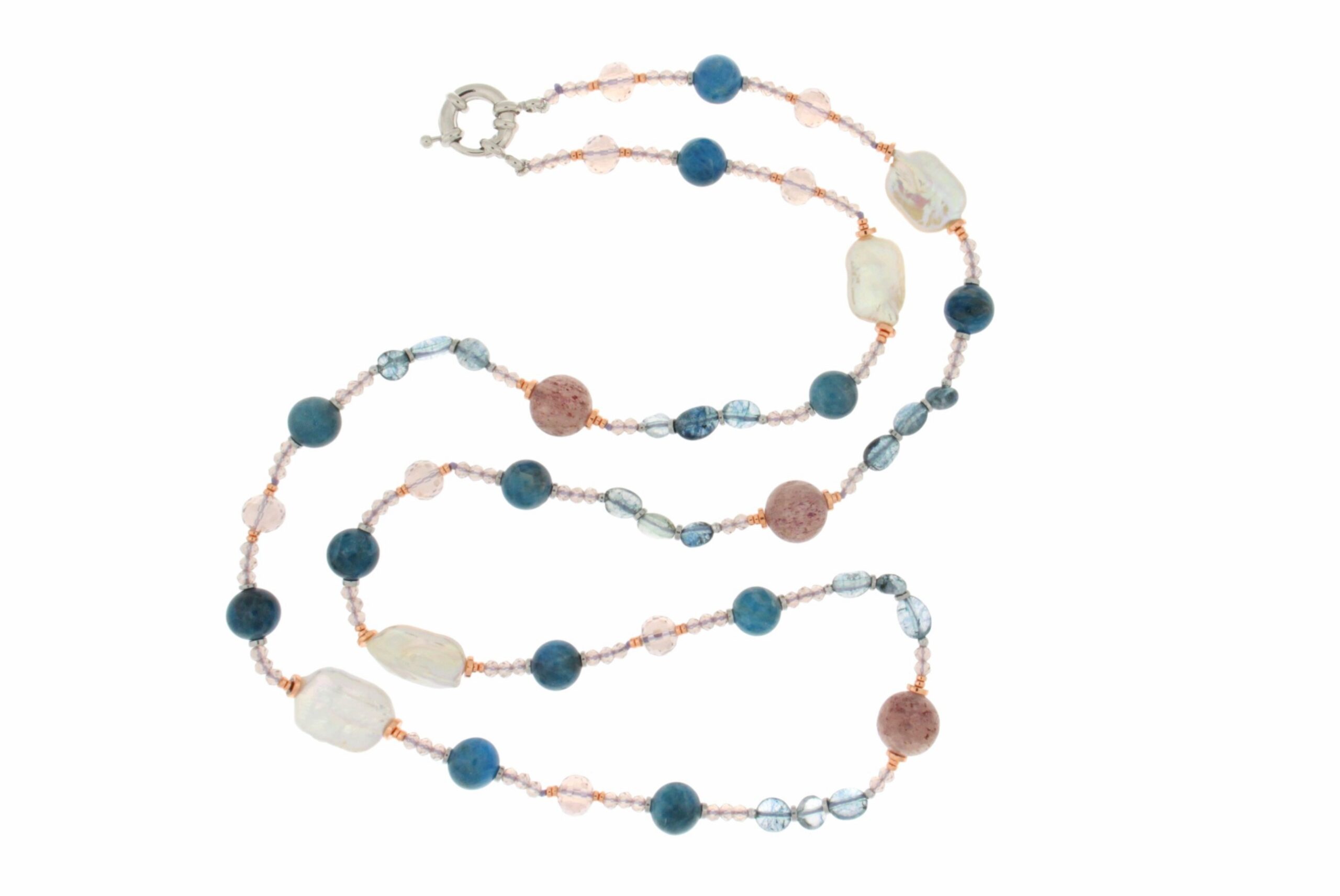 COLLANA CON APATITE, PERLE E QUARZO STRAWBERRY COD. 4033-80CM
