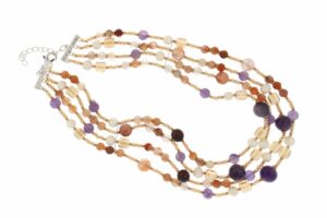 COLLANA MULTIFILO IN AMETISTA, PERLE E QUARZO STRAWBERRY COD. 4042-4