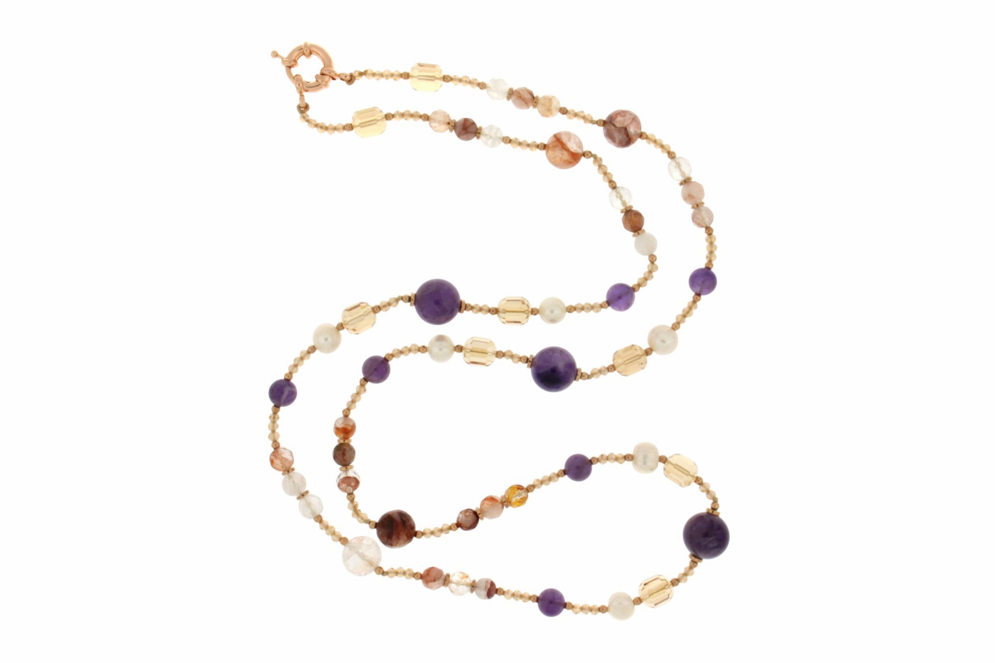 COLLANA IN AMETISTA, PERLE E QUARZO STRAWBERRY COD. 4042-80CM