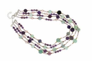 COLLANA MULTIFILO CON AMETISTA LILLA E FLUORITE COD. 4043-4