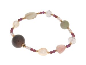 BRACCIALE ELASTICO IN AGATA BOTSWANA E QUARZO STRAWBERRY COD. 4055BR