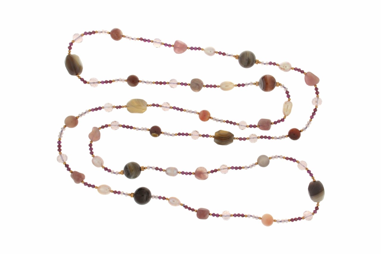 COLLANA IN AGATA BOTSWANA E QUARZO STRAWBERRY COD. 4055