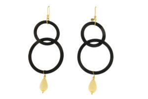 ORECCHINI IN ARGENTO DORATO CON DOPPIO CERCHIO IN CORNO NERO COD. DOPPIOCER