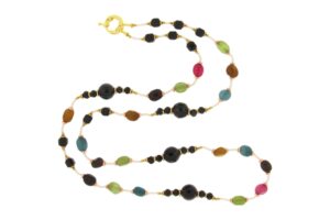 COLLANA IN QUARZO, AGATA NERA, TORMALINA E PERLIZZATO. COD 4134-80CM