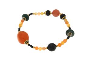 BRACCIALE IN CORNIOLA, AGATA NERA E QUARZO COD. 4144BR