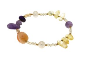BRACCIALE IN CORNIOLA, AMETISTA, CITRINO E PERLE DI FIUME. 4149BR