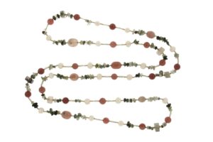 COLLANA IN AGATA MUSCHIATA, QUARZO STRAWBERRY E PERLE DI FIUME COD. 4308
