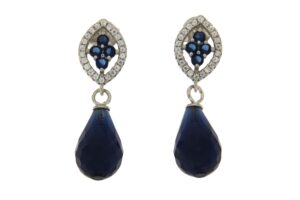 ORECCHINI ARGENTO PERNIO CON ZIRCONI E GOCCIA CRISTALLO COLOR ZAFFIRO COD. K2BLURO