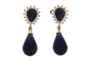 ORECCHINI ARGENTO PERNIO CON ZIRCONI E GOCCIA CRISTALLO COLOR ZAFFIRO COD. K2BLUROSE
