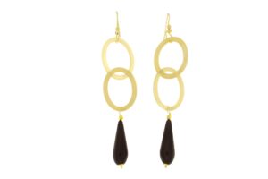 ORECCHINI IN ARGENTO DORATO CON DOPPIO OVALE IN CORNO E GOCCIA COD. OVALECREMA