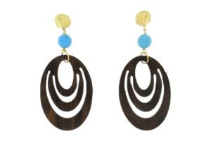 ORERCCHINO IN ARGENTO DORATO 925 CON PERNIO A CONCHIGLIA E PENDENTE IN EBANO. COD. SEAWOOD